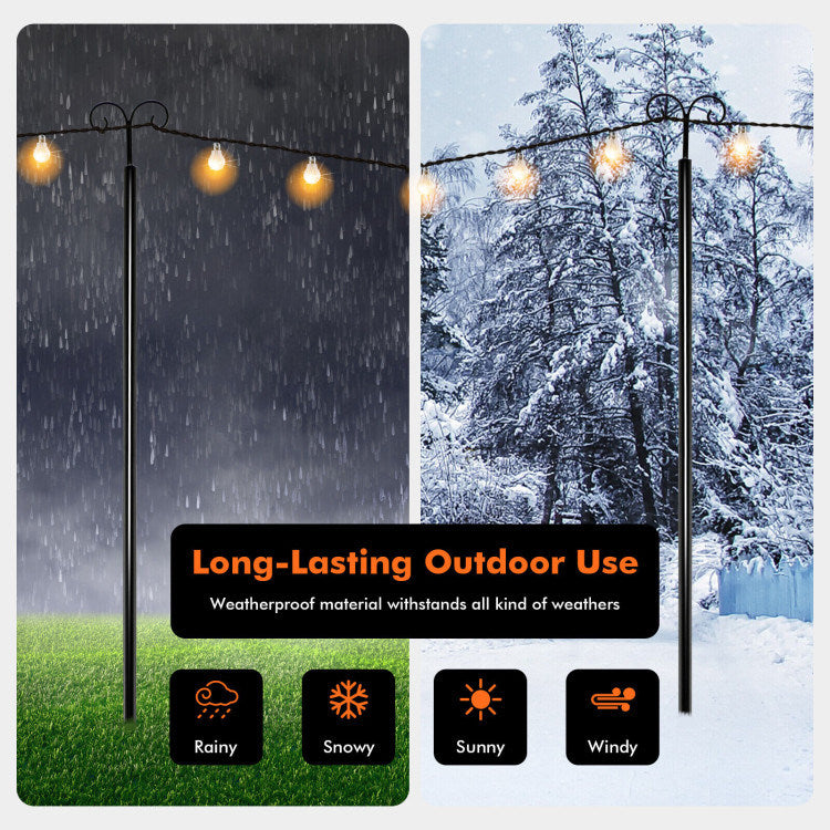 8/10 Feet 2 Pack Outdoor String Light Poles with Top Arc Hook and 5-Prong Base