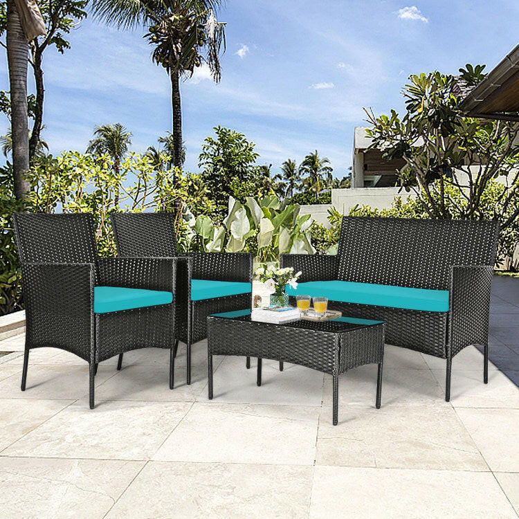 Rattan Cushioned Sofa Set