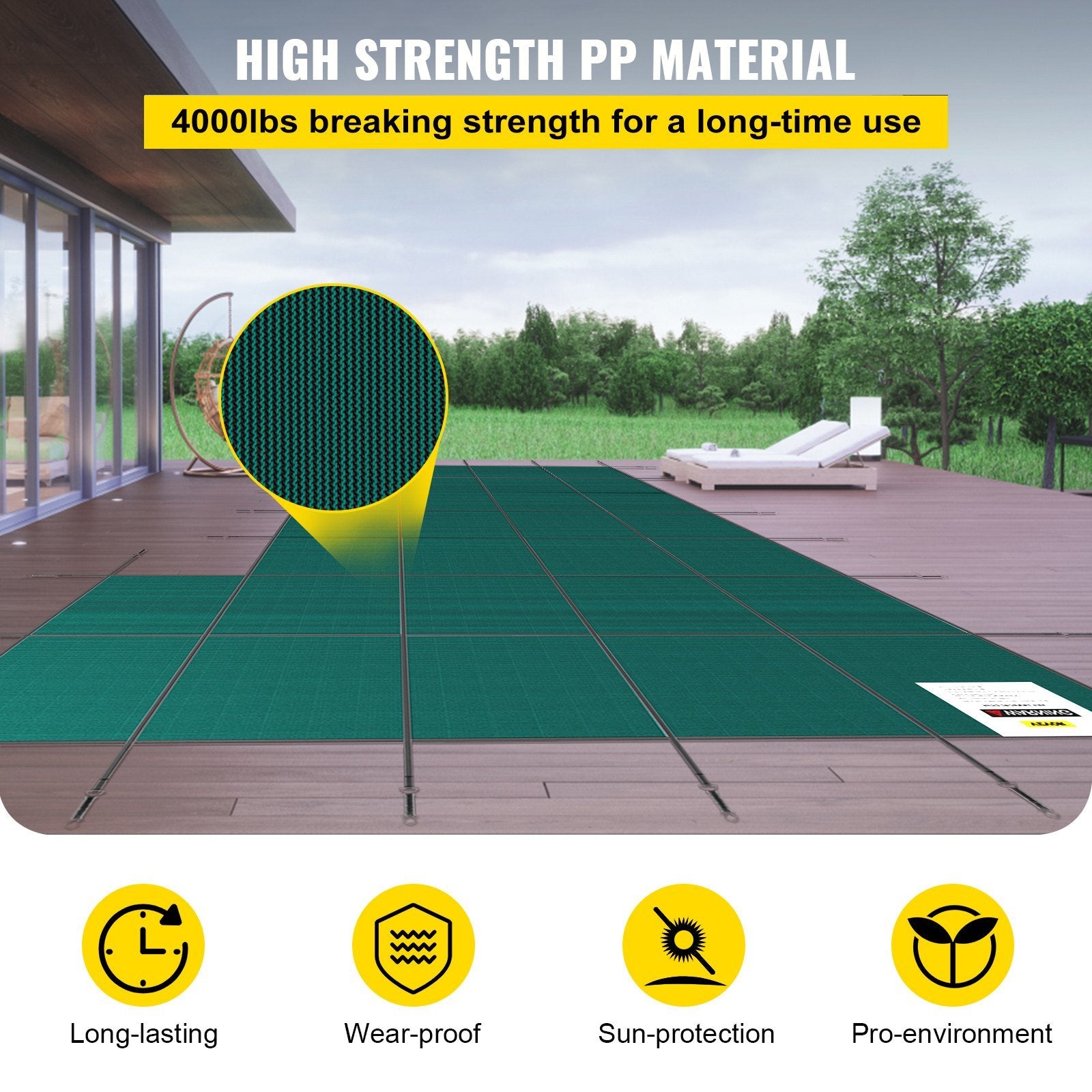 VEVOR Inground Pool Safety Cover, 20 x 38 ft Rectangular Winter Pool Cover with Right Step, Triple Stitched, High Strength Mesh PP Material, Good Rain Permeability, Installation Hardware Included
