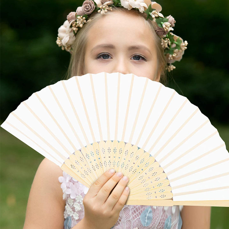 20/30/50pcs Hand-Painted Foldable Paper Fan White Folding Elegant Hand Fan Portable Party Wedding Supplies Gift Dance Fan Decor