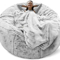 Bag Chair Cover(it was only a Cover;  not a Full Bean Bag) Chair Cushion;  Big Round Soft Fluffy PV Velvet Sofa Bed Cover;  Living Room Furniture;  Lazy Sofa Bed Cover; 5ft Snow Gray