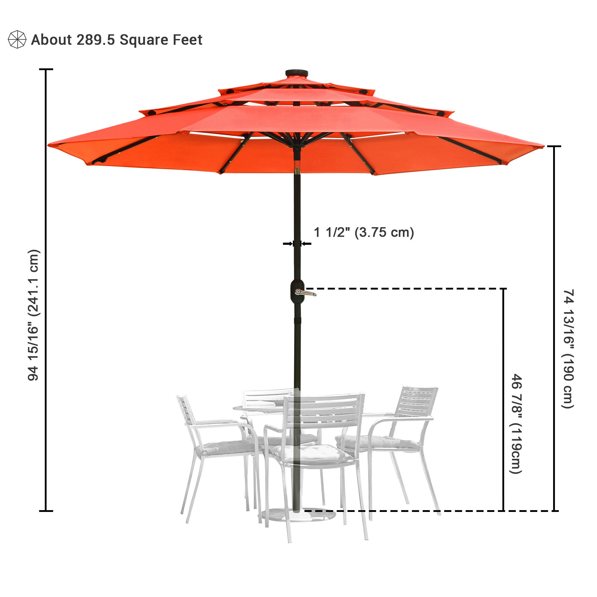 9Ft 3-Tiers 24LEDS Patio Umbrella Fruit Orange