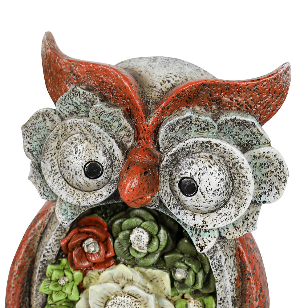 Garden Statue Owl Figurines,Solar Powered Resin Animal Sculpture with 5 Led Lights for Patio,Lawn, Garden Decor