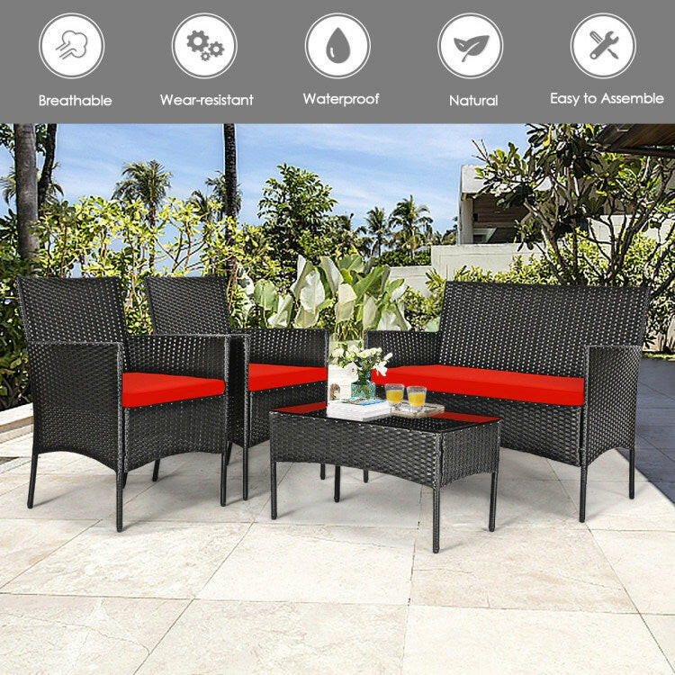 Rattan Cushioned Sofa Set