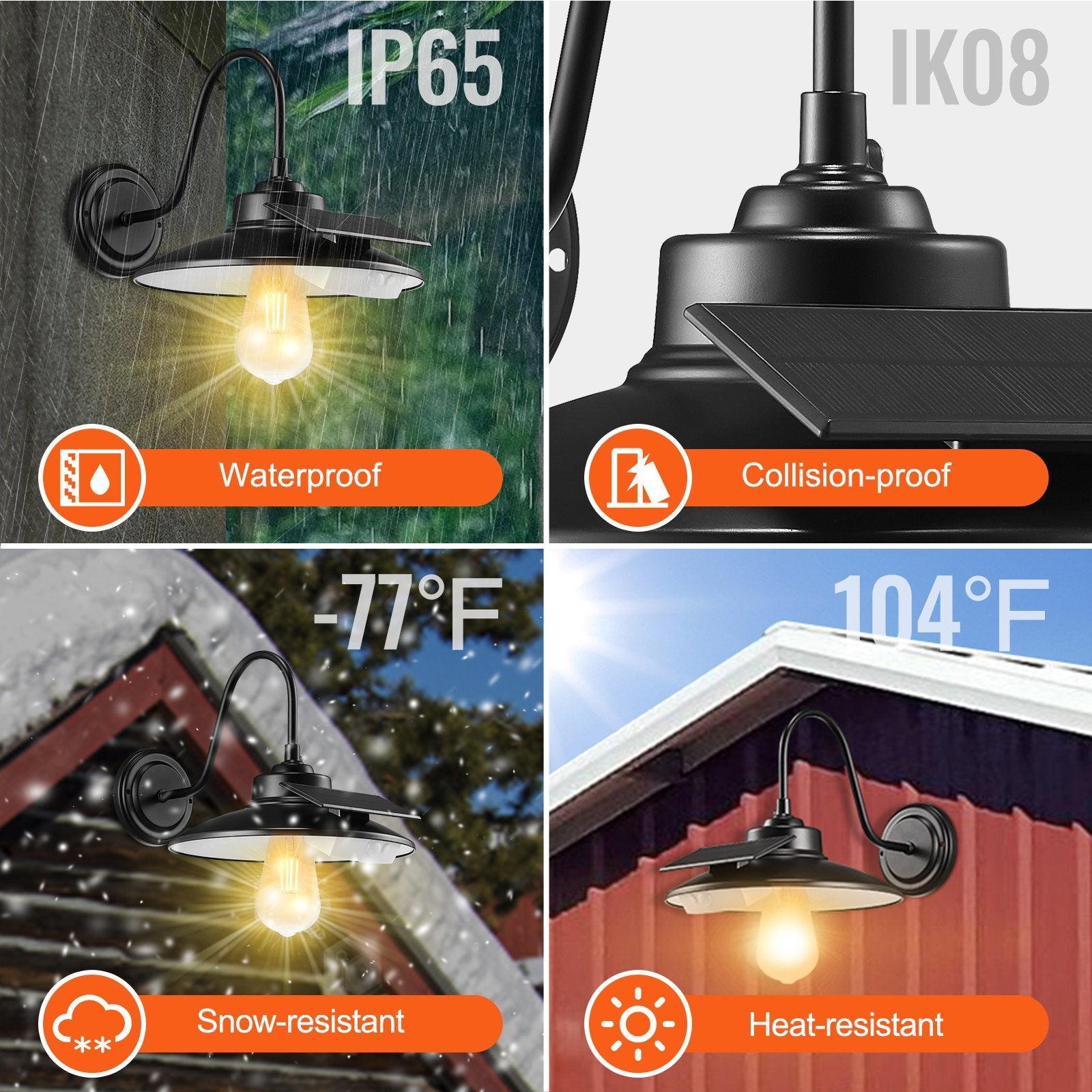 VEVOR Solar Barn Light, 3 Lighting Modes & Motion Sensor, Dusk to Dawn Outdoor Wall Sconces, Exterior Farmhouse Gooseneck Lights, Wall Mount, IP65 Waterproof for Outside Yard Street Garage Shed Patio