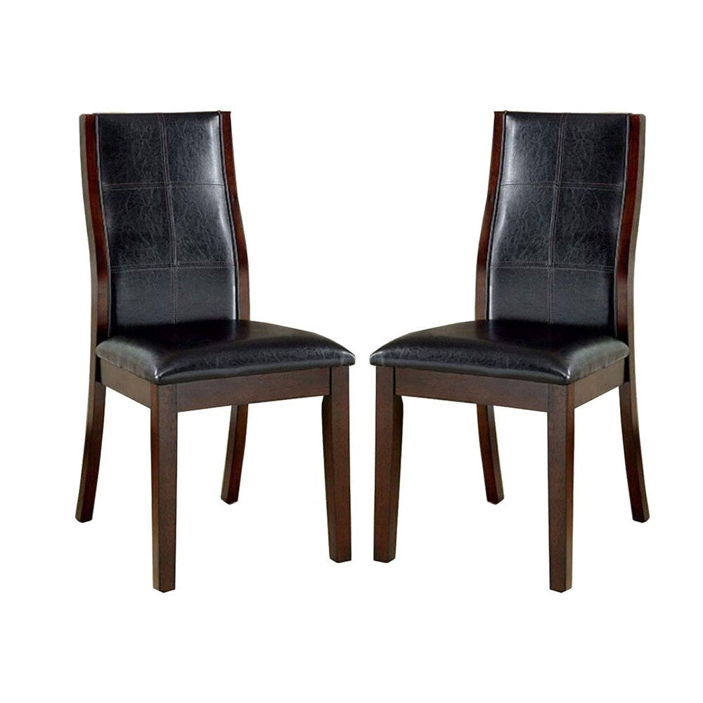 Transitional Dining Room Side Chairs Set of 2pc Chairs only Brown Cherry Unique Curved Back Espresso Leatherette Padded Seat