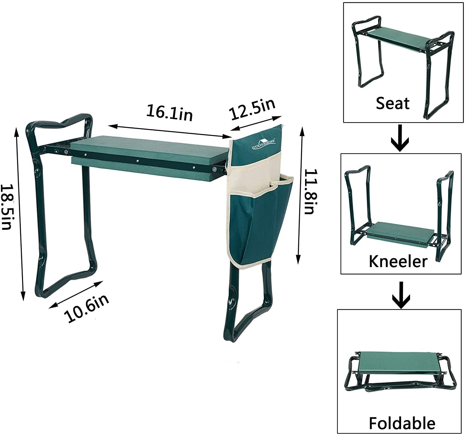 Bosonshop Garden Kneeler & Seat Folding Multi-Functional Steel Garden Stool with Tool Bag EVA Kneeling Pad