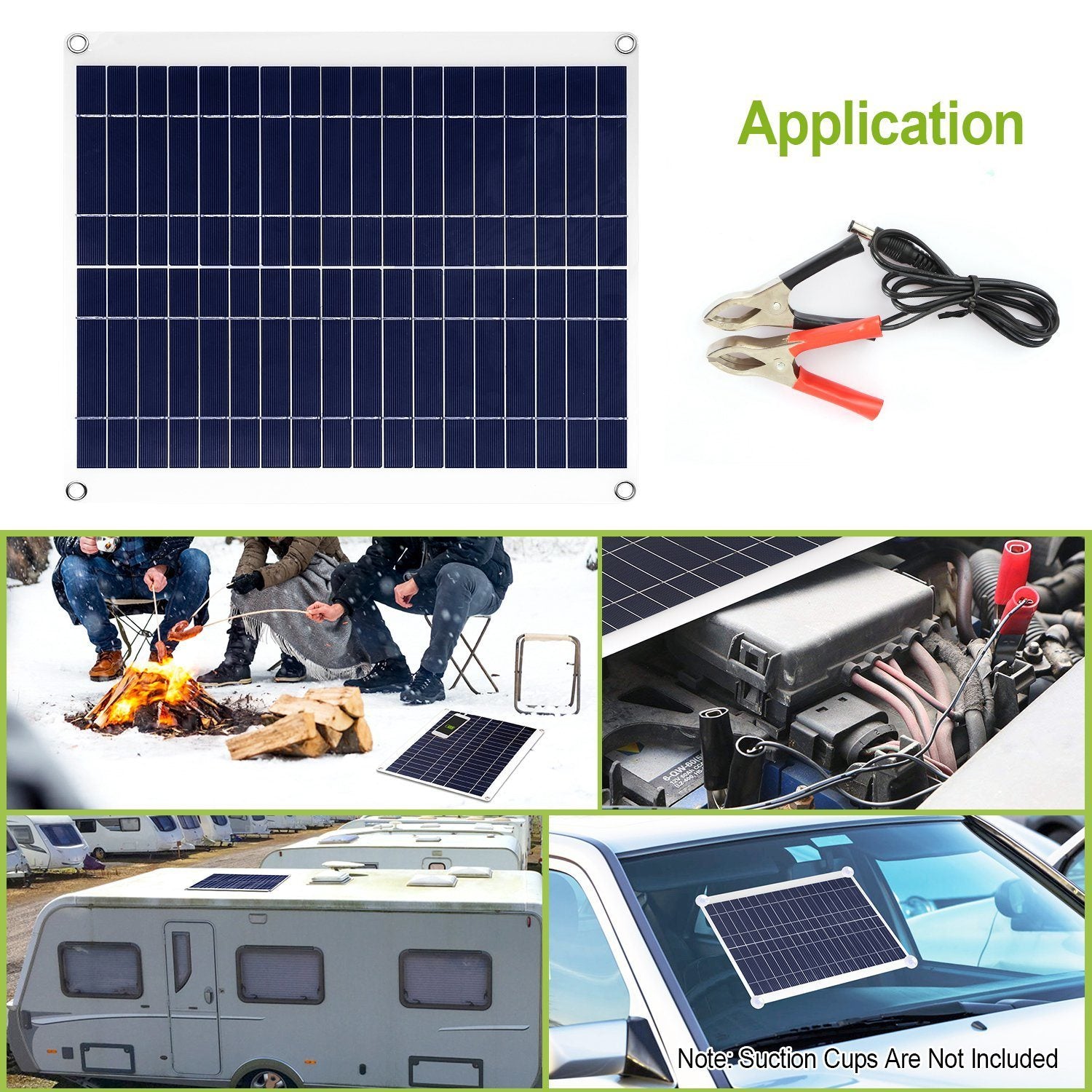 Outdoor Solar Panel 12V 25W Car Battery Charger IP68 Waterproof w/ 3.0A Dual USB Charging Clip Line