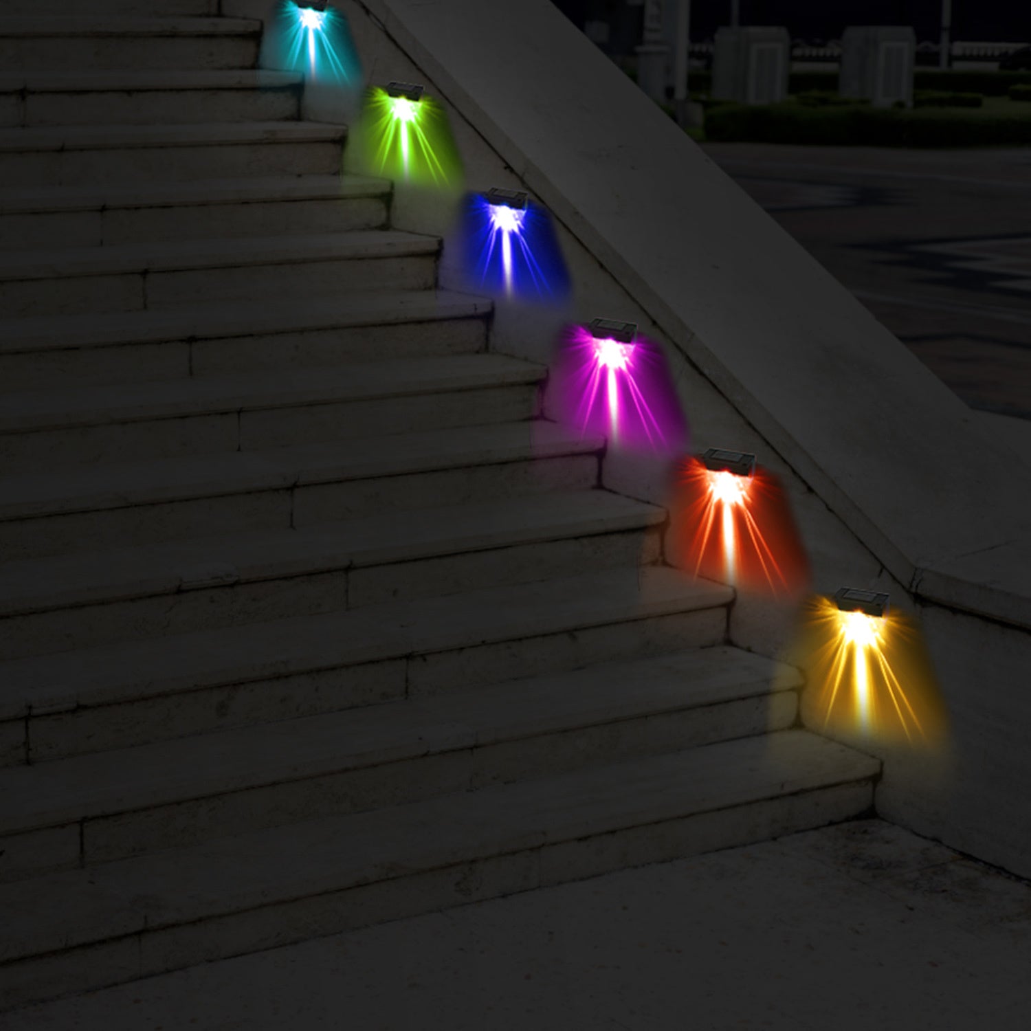 4Pcs Solar Deck Lights Outdoor LED RGB Solar Decorative Step Fence Lamp