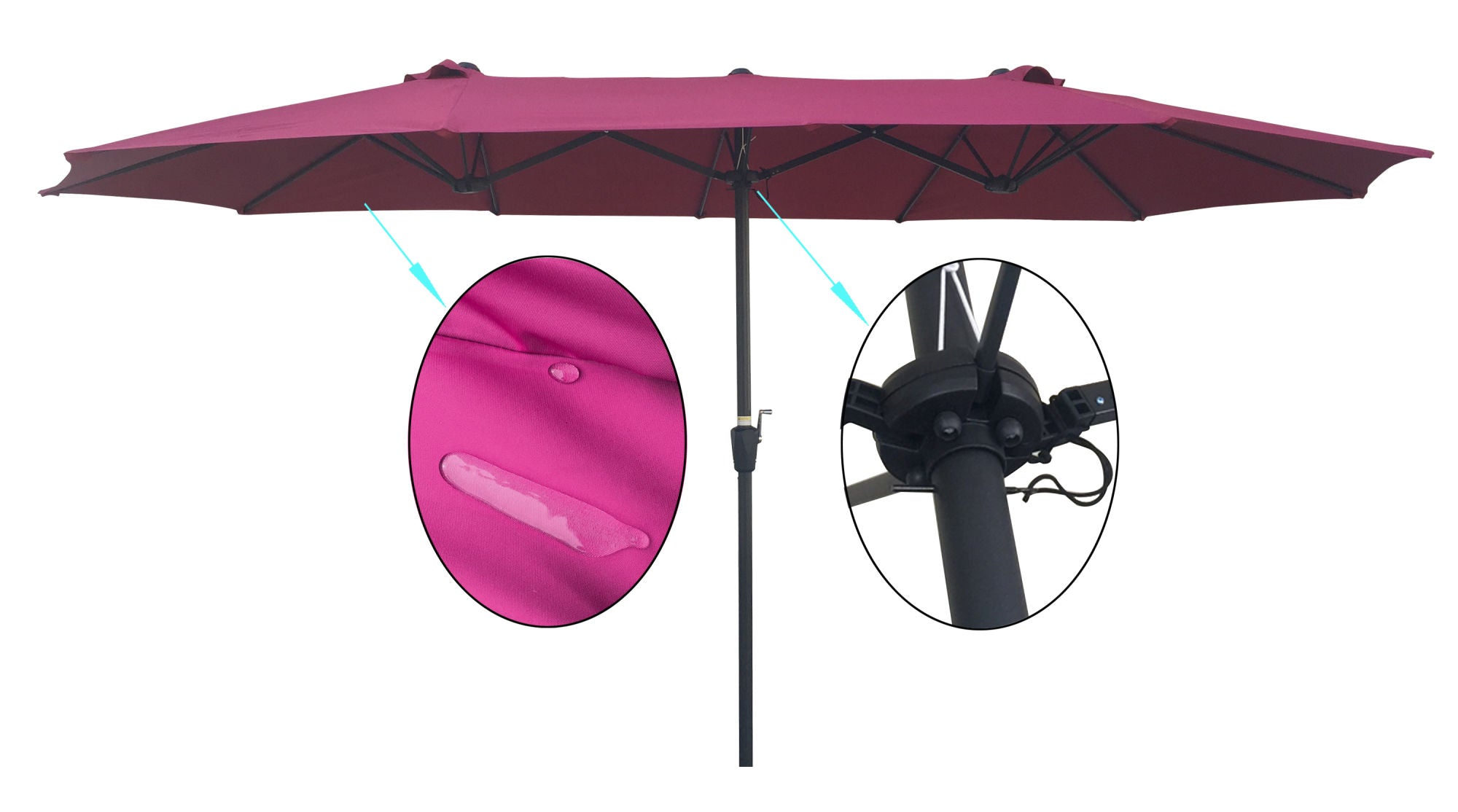 15Ftx9FtDouble-Sided Patio Umbrella Outdoor Market Table Garden Extra Large Waterproof Twin Umbrellas with Crank and Wind Vents for Garden Deck Backyard Pool Shade Outside Deck Swimming Pool RT