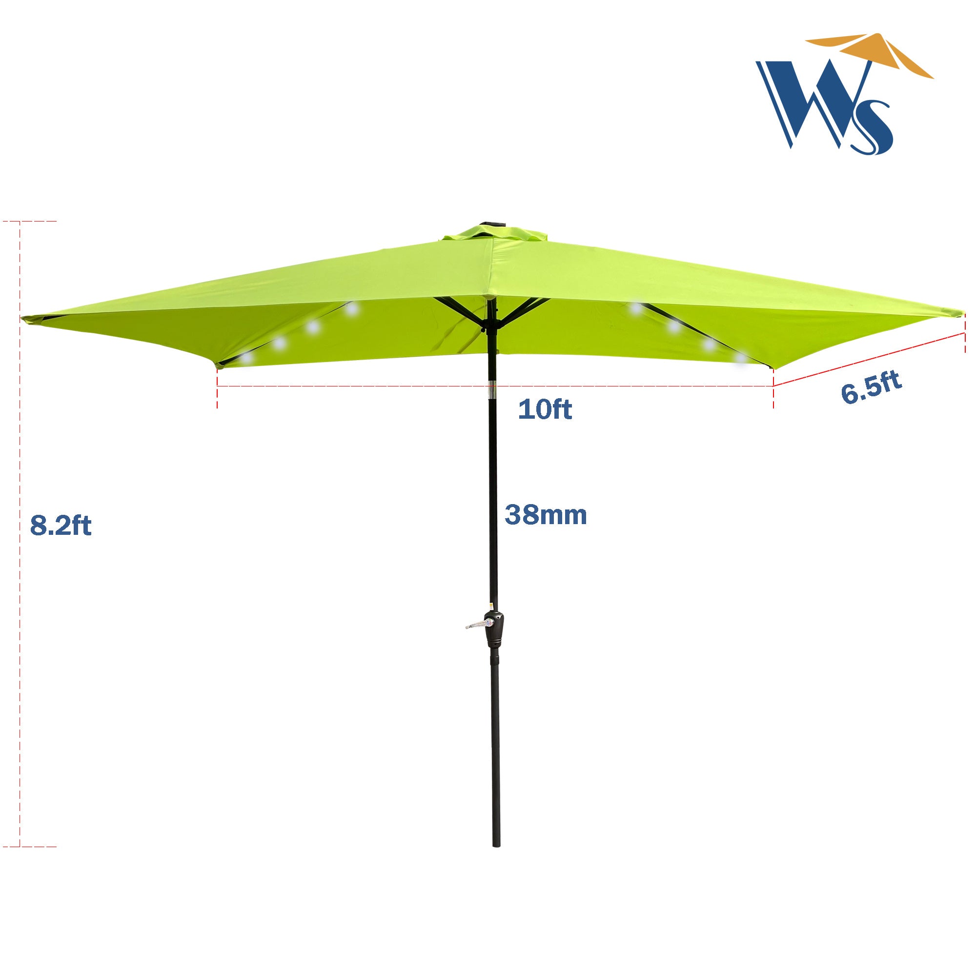 10 x 6.5t Rectangular Patio Solar LED Lighted Outdoor Umbrellas with Crank and Push Button Tilt for Garden Backyard Pool Swimming Pool