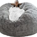 Bag Chair Cover(it was only a Cover;  not a Full Bean Bag) Chair Cushion;  Big Round Soft Fluffy PV Velvet Sofa Bed Cover;  Living Room Furniture;  Lazy Sofa Bed Cover; 6ft Light Grey