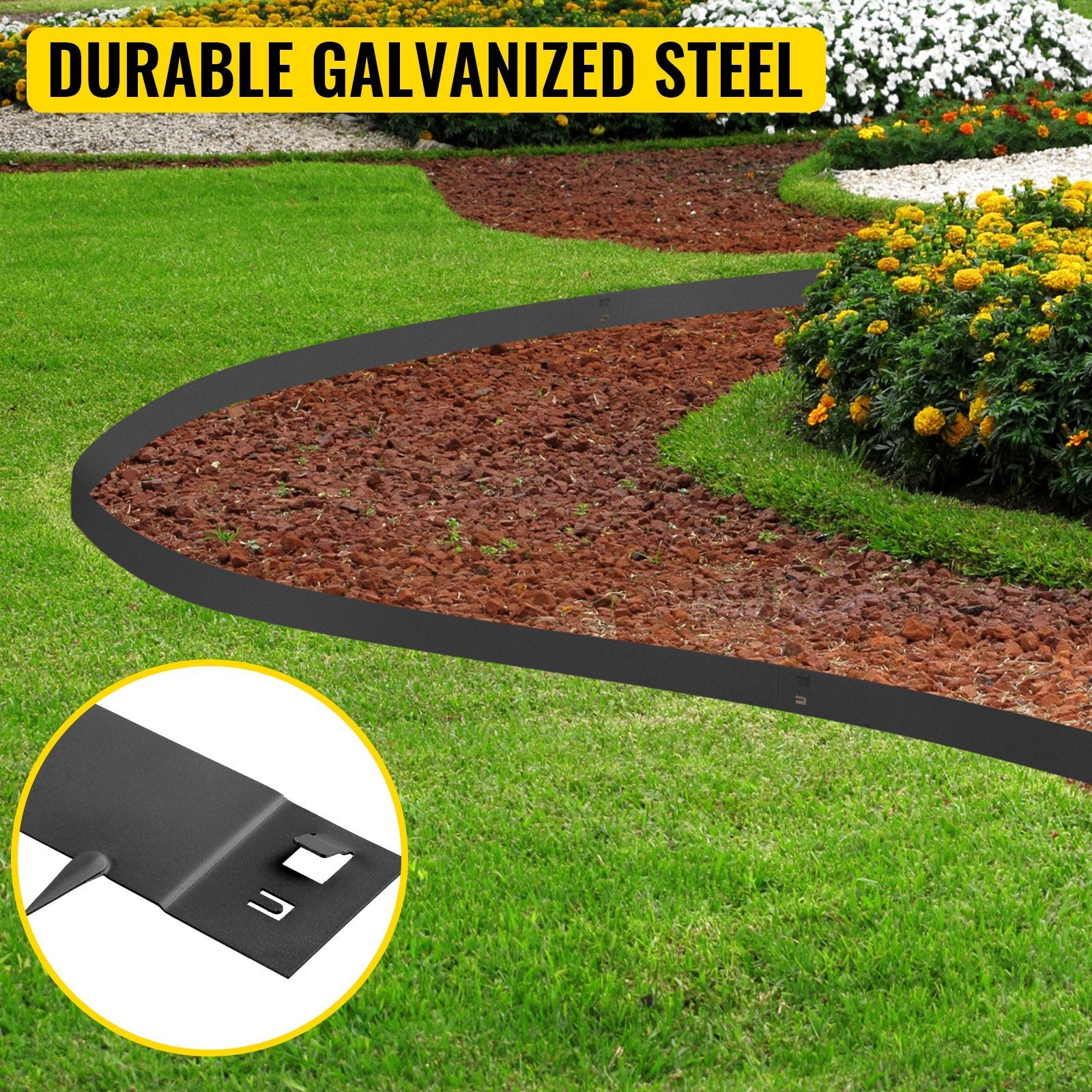 VEVOR Steel Lawn Edging; 5PCS Metal Landscape Edging; 39"x4" Garden Edging Border; Flexible Galvanized Steel Landscape Border; 16.25 ft Length Landscaping Metal Edging; Black Lawn Edge