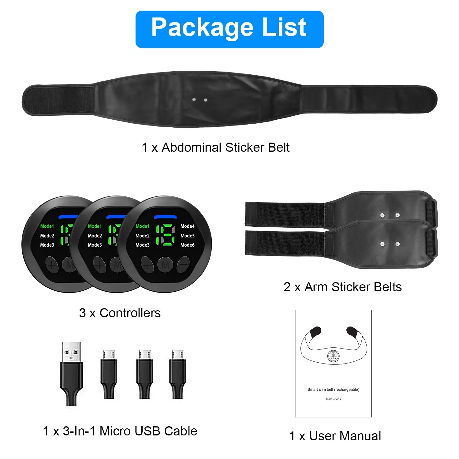 Muscle Stimulator Abdominal Toning Belt ABS Training Fitness Equipment Waist Trimmer Belt Muscle Toner with 6 Modes 18 Intensity Levels for Men Woman Abdomen Arm Leg