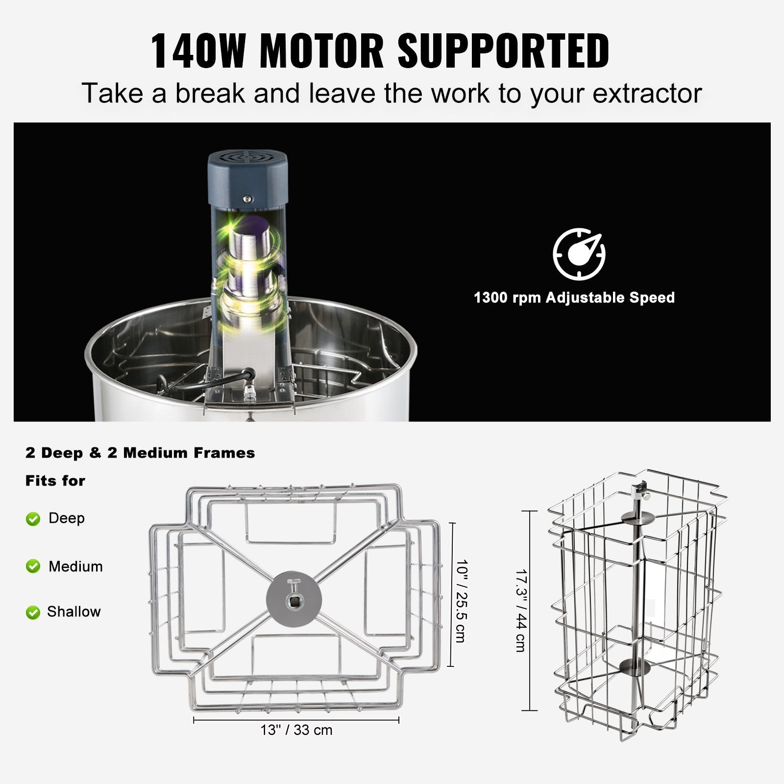 VEVOR Electric Honey Extractor, 2/4 Frames Honey Spinner Extractor, Stainless Steel Beekeeping Extraction, Apiary Centrifuge Equipment with Height Adjustable Stand, Honeycomb Drum Spinner with Lid