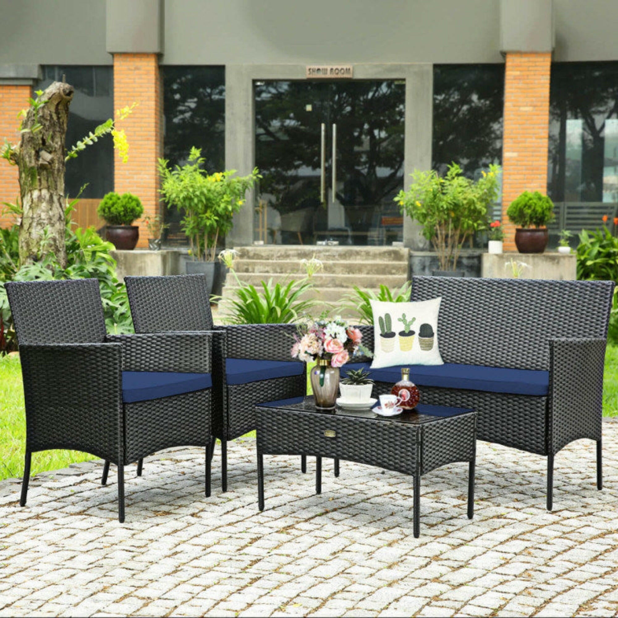 Rattan Cushioned Sofa Set