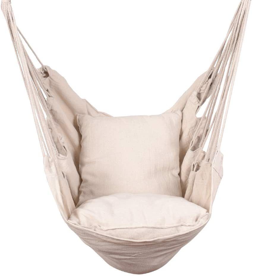 Hammocks Hanging Rope Hammock Chair Swing Seat with Two Seat Cushions and Carrying Bag;  Weight Capacity 300 Lbs;  Natural