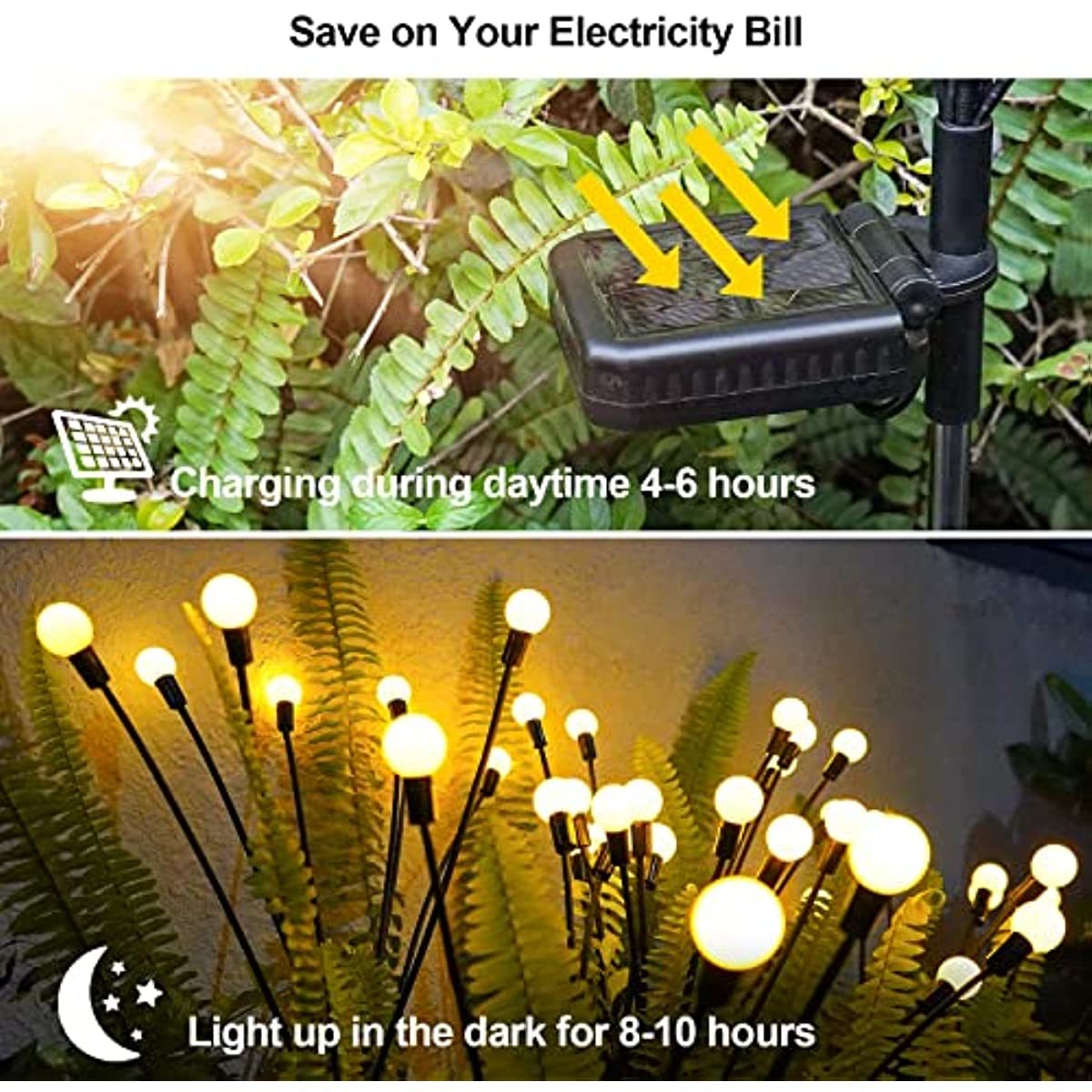 Solar Garden Lights Outdoor Decorations; 4 Pack Upgraded 8 LED Solar Powered Firefly Lights; Flexible Waterproof Solar Swaying Light for Yard Pathway Landscape Decorative