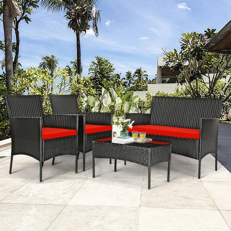 Rattan Cushioned Sofa Set