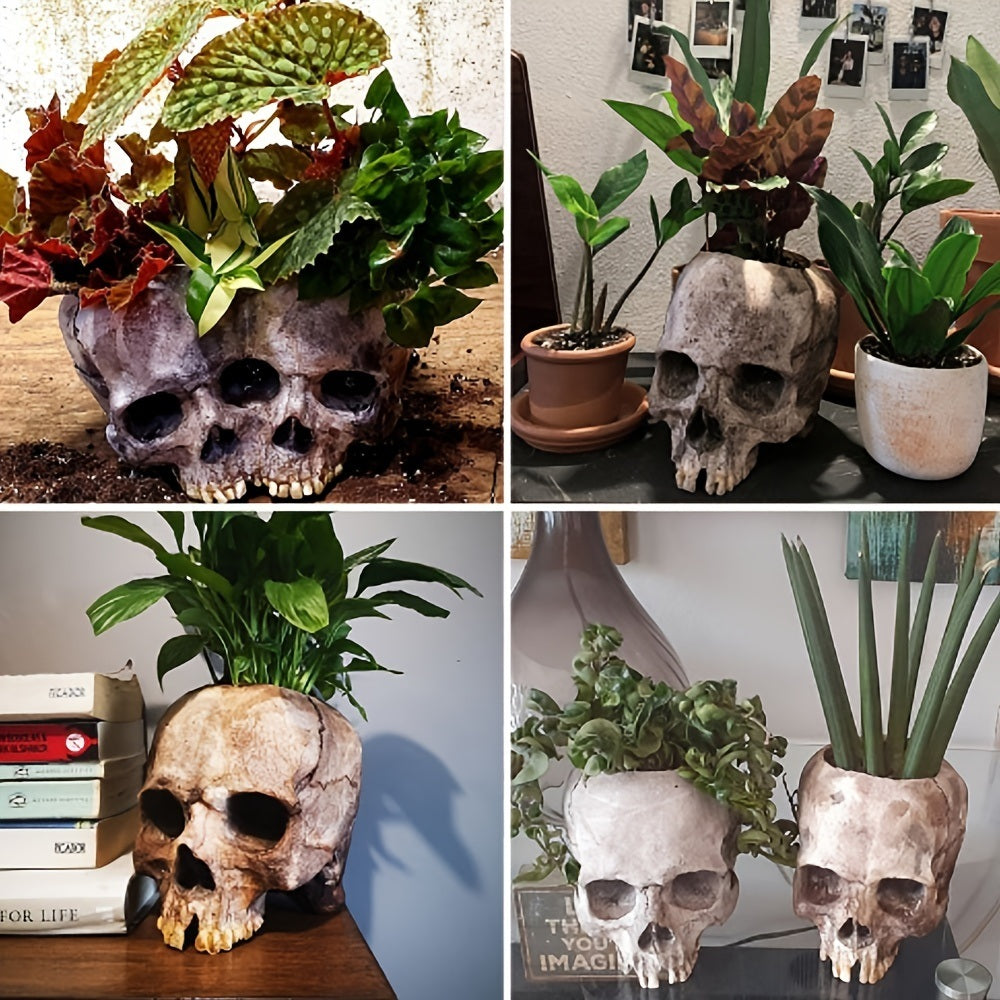 1pc Skull Planter Pots For Indoor Plants; Skull Plant Pot Head Yard Art Outdoor And Garden Decor Outside Spring Skull Flower Pot