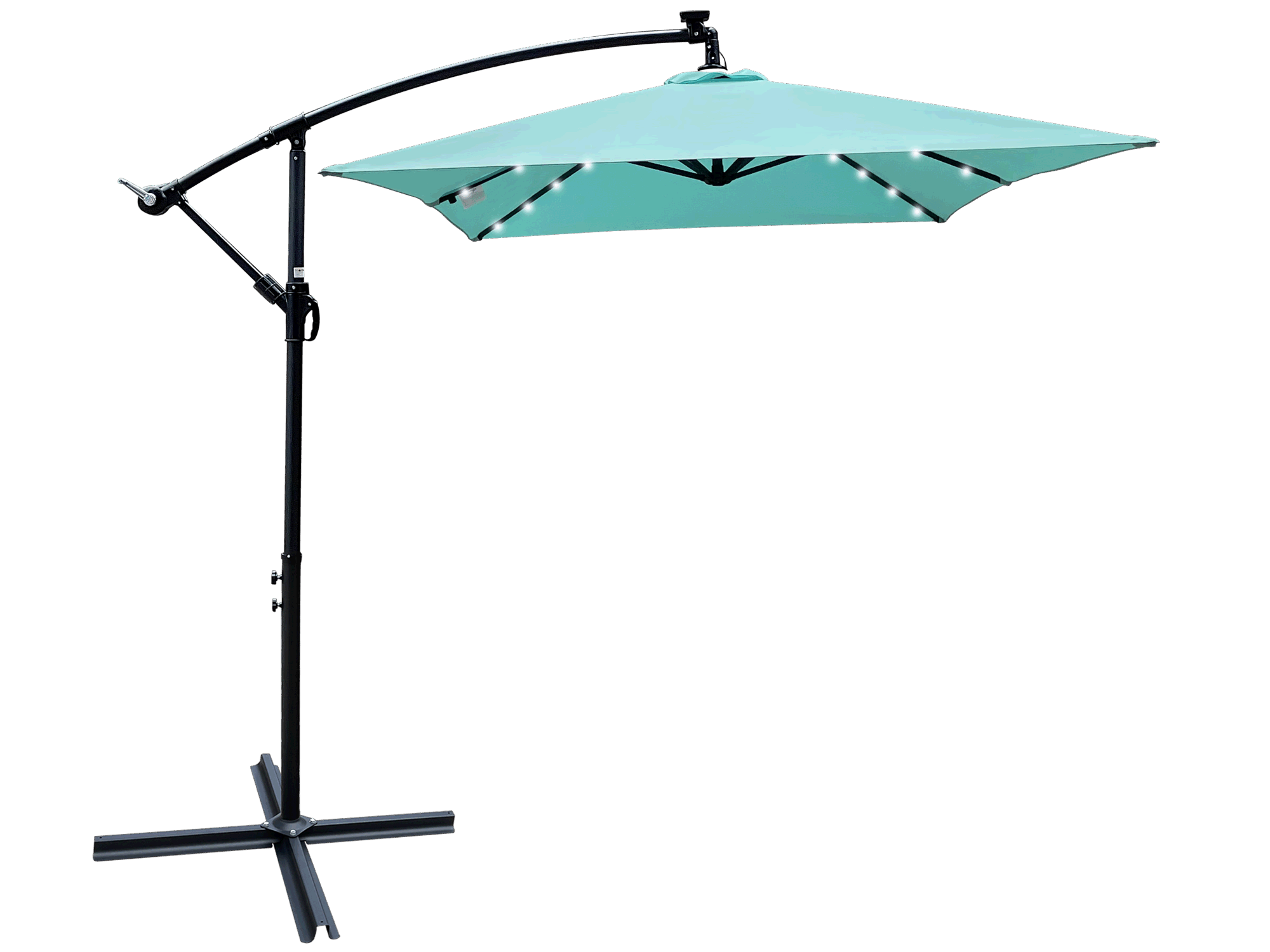 Rectangle 2x3M Outdoor Patio Umbrella Solar Powered LED Lighted Sun Shade Market Waterproof 6 Ribs Umbrella with Crank and Cross Base for Garden Deck Backyard Pool Shade Outside Deck Swimming Pool