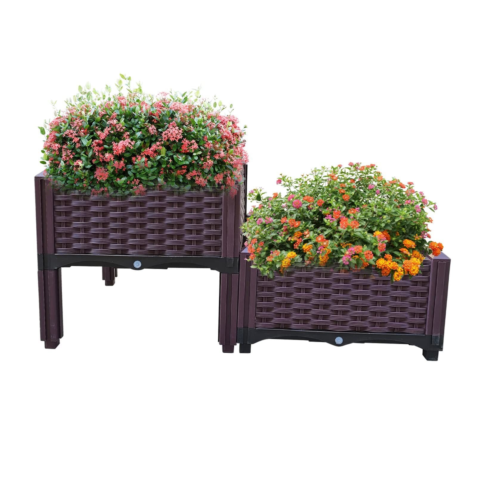 2 Piece Plastic Raised Garden Bed, Planter Grow Boxes for Outdoor Indoor Plants Elevated Garden Boxes Plant pots for Vegetables, Standing Garden Container for Backyard, Patio