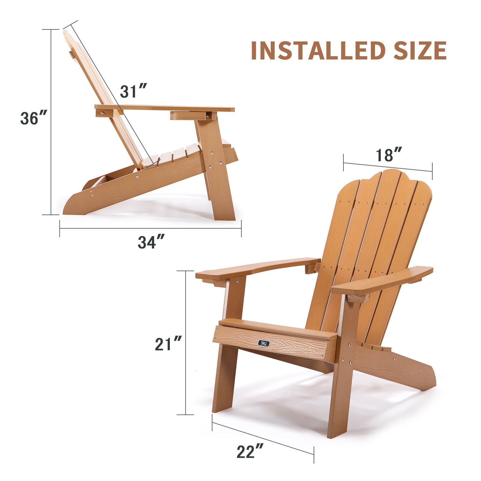 (Do Not Sell on Amazon) TALE Adirondack Chair Backyard Furniture Painted Seating with Cup Holder Plastic Wood for Lawn Outdoor Patio Deck Garden Porch Lawn Furniture Chairs RT