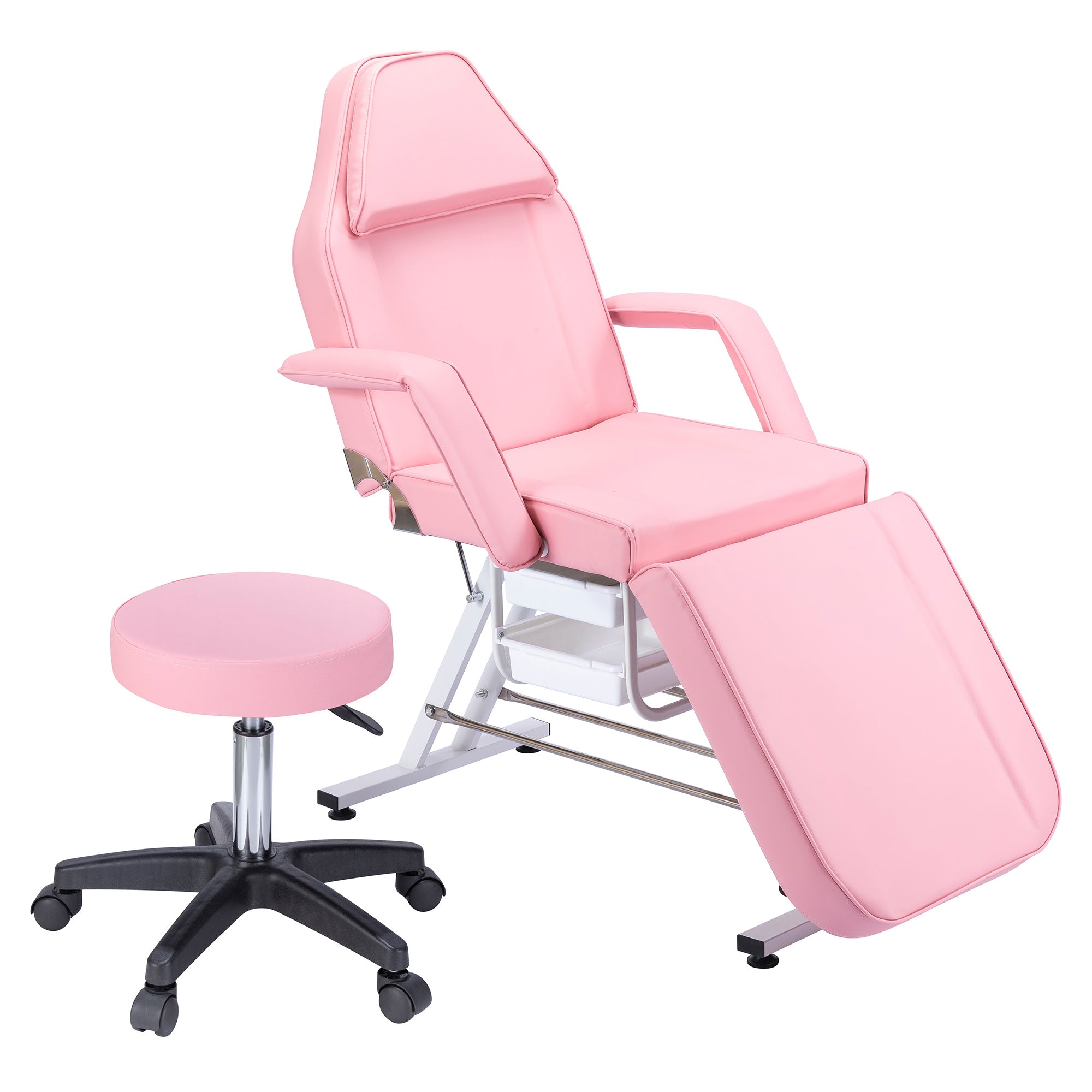 Massage Salon Tattoo Chair with Two Trays Esthetician Bed with Hydraulic Stool;  Multi-Purpose 3-Section Facial Bed Table;  Adjustable Beauty Barber Spa Beauty Equipment