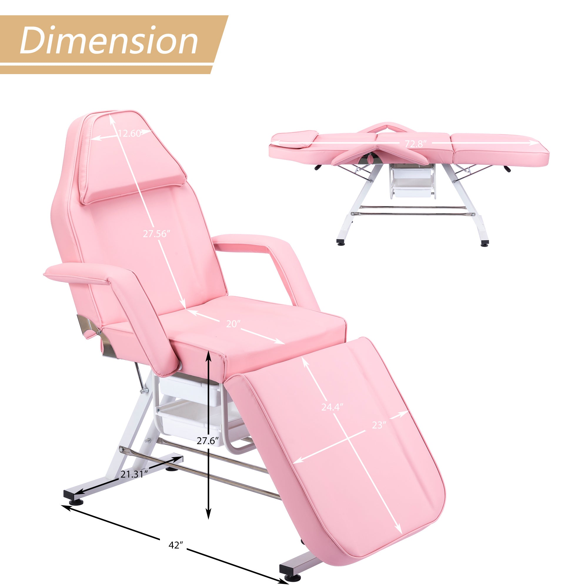 Massage Salon Tattoo Chair with Two Trays Esthetician Bed with Hydraulic Stool;  Multi-Purpose 3-Section Facial Bed Table;  Adjustable Beauty Barber Spa Beauty Equipment