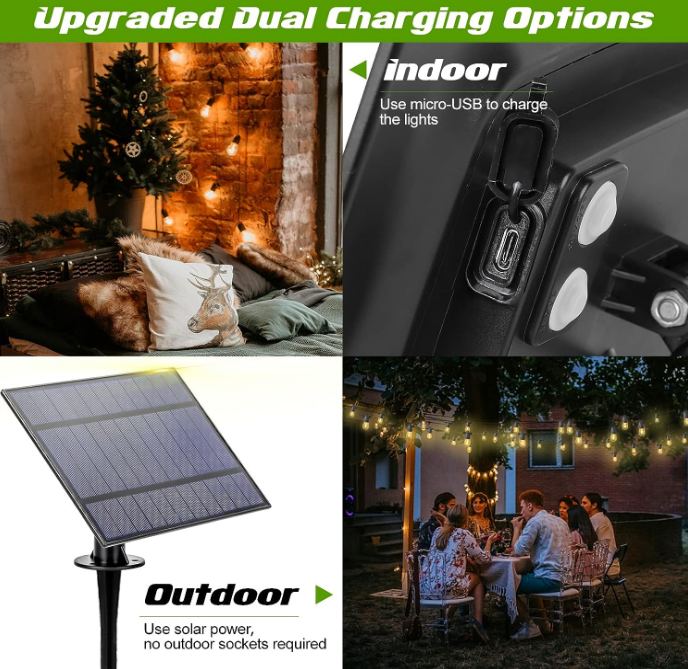 1W, 15m, 15 pc, Outdoor Solar String Light Outdoor String Light with Remote, USB Port, 32 LED Bulbs Solar Patio Solar Light Outside Garden Garden Fence Bistro Loop Wedding Decor-Black