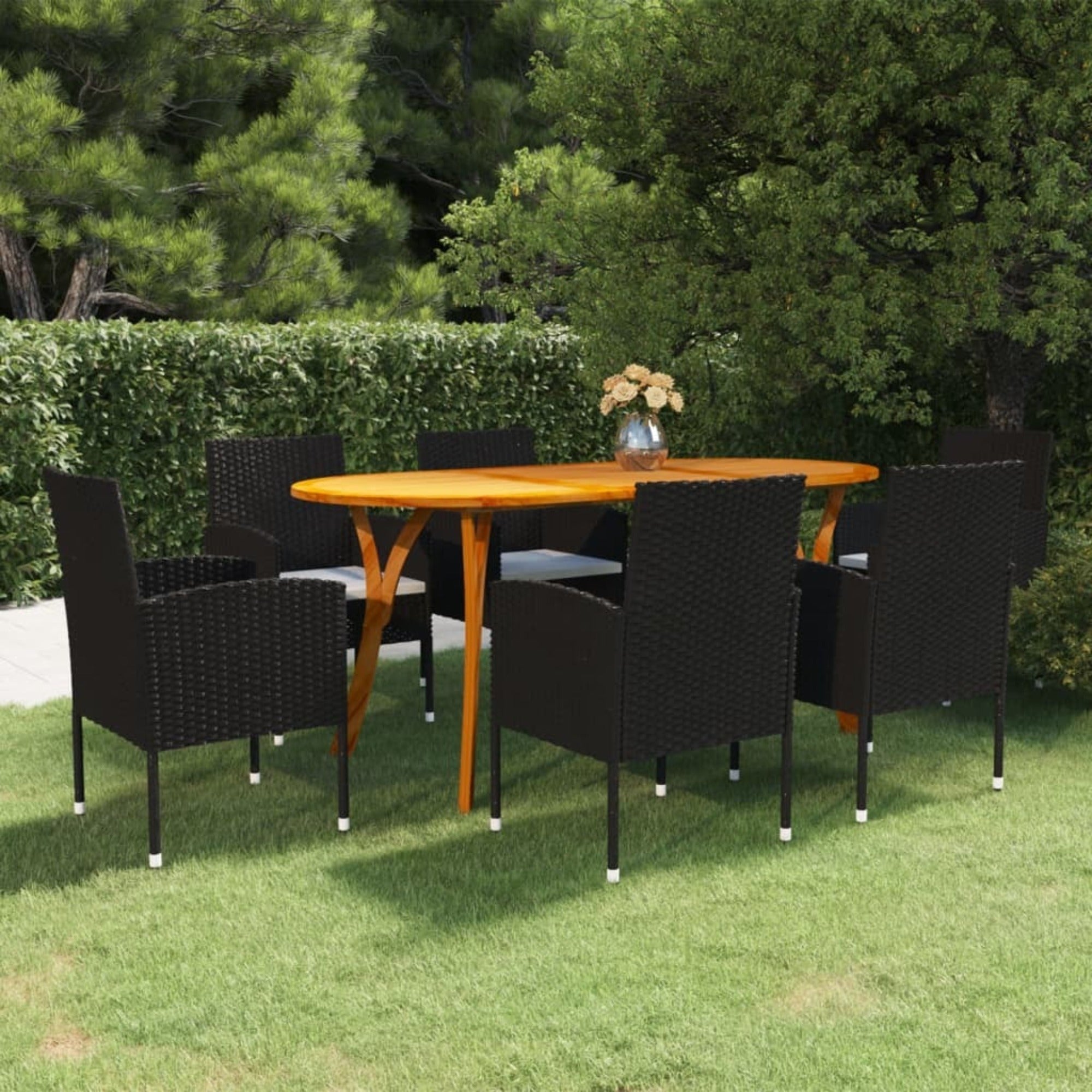 7 Piece Patio Dining Set Black