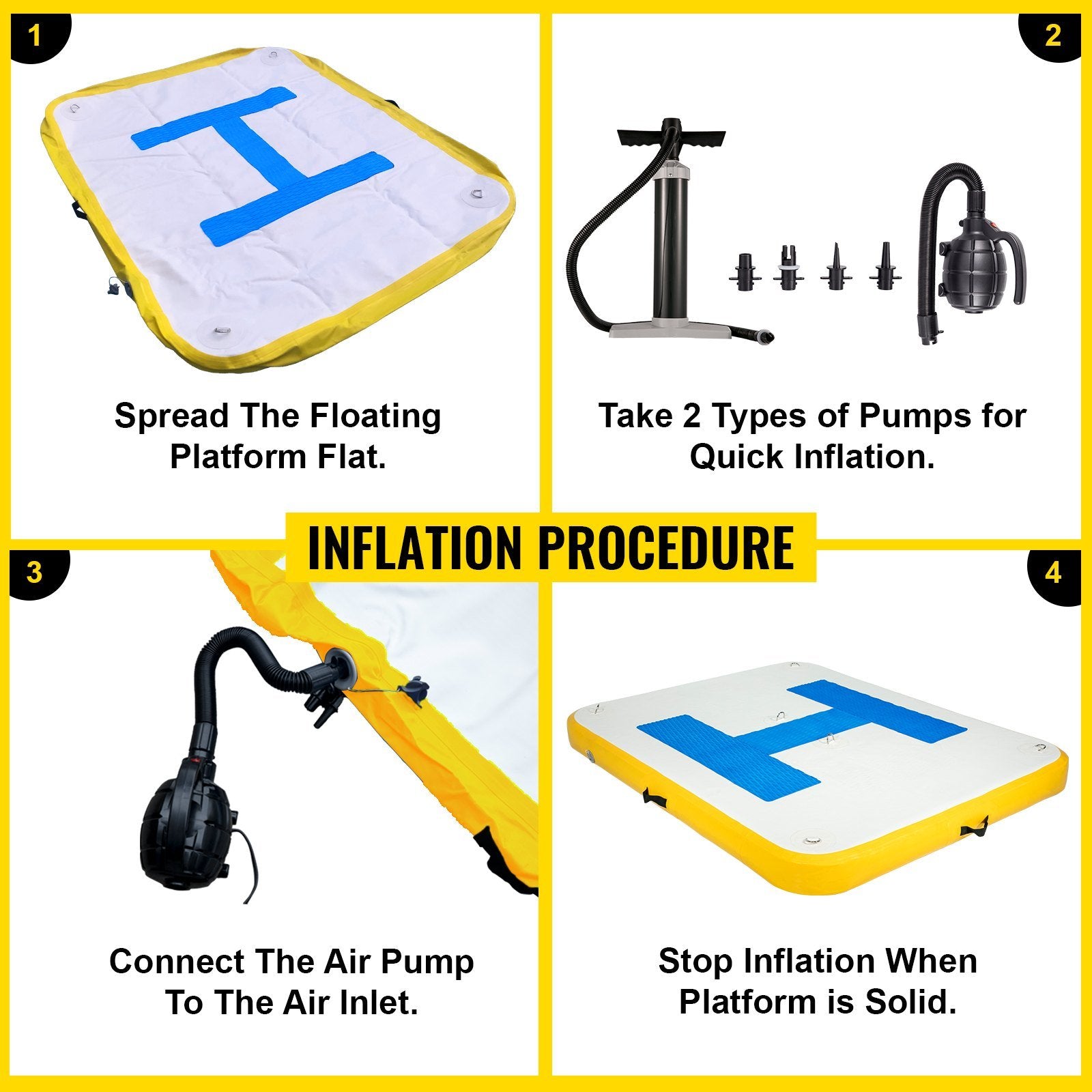 VEVOR Inflatable Floating Dock, Inflatable Dock Platform with Electric Air Pump, Floating Platform for Pool Beach Ocean (10 x 8 ft)