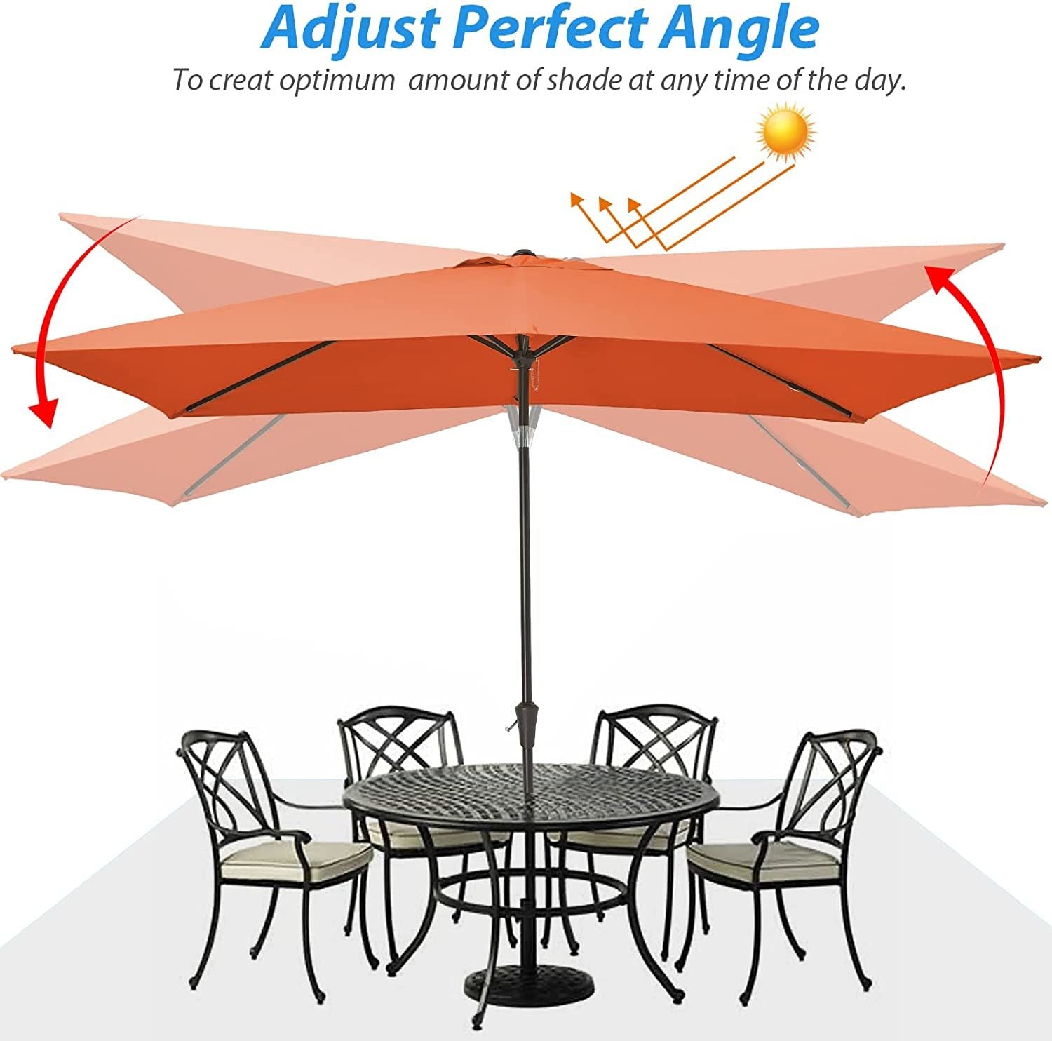 Rectangular Patio Umbrella 6.5 ft. x 10 ft. with Tilt, Crank and 6 Sturdy Ribs for Deck, Lawn, Pool in ORANGE