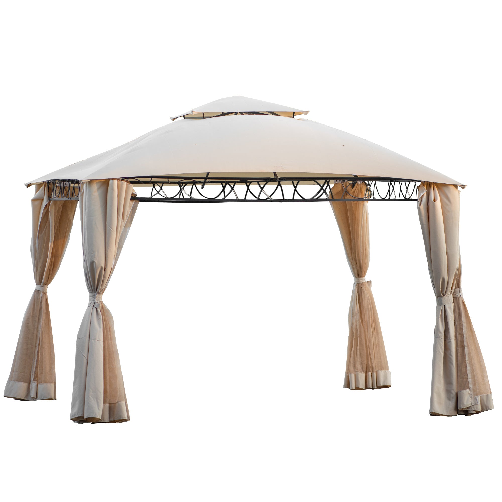 Quality Double Tiered Grill Canopy, Outdoor BBQ Gazebo Tent with UV Protection, Beige