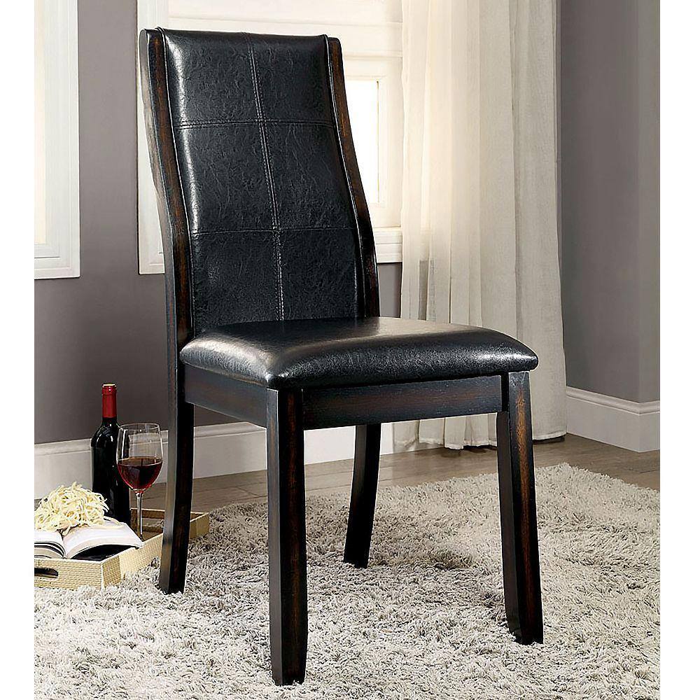 Transitional Dining Room Side Chairs Set of 2pc Chairs only Brown Cherry Unique Curved Back Espresso Leatherette Padded Seat