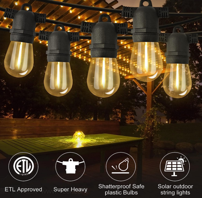 1W, 15m, 15 pc, Outdoor Solar String Light Outdoor String Light with Remote, USB Port, 32 LED Bulbs Solar Patio Solar Light Outside Garden Garden Fence Bistro Loop Wedding Decor-Black