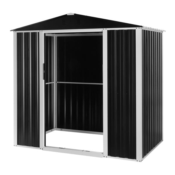 6 x 4 FT Outdoor Storage Shed, Metal Garden Storage House with Double Sliding Doors for Backyard Outdoor Patio, Black