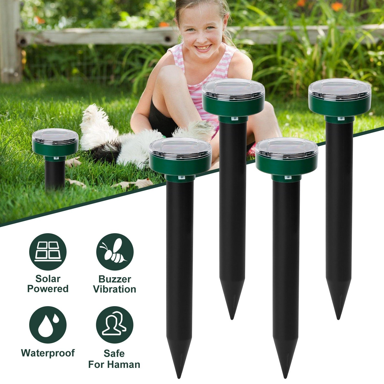 4Pcs Solar Powered Mole Repeller Sonic Gopher Stake Repellent Waterproof Outdoor For Farm Garden Yard