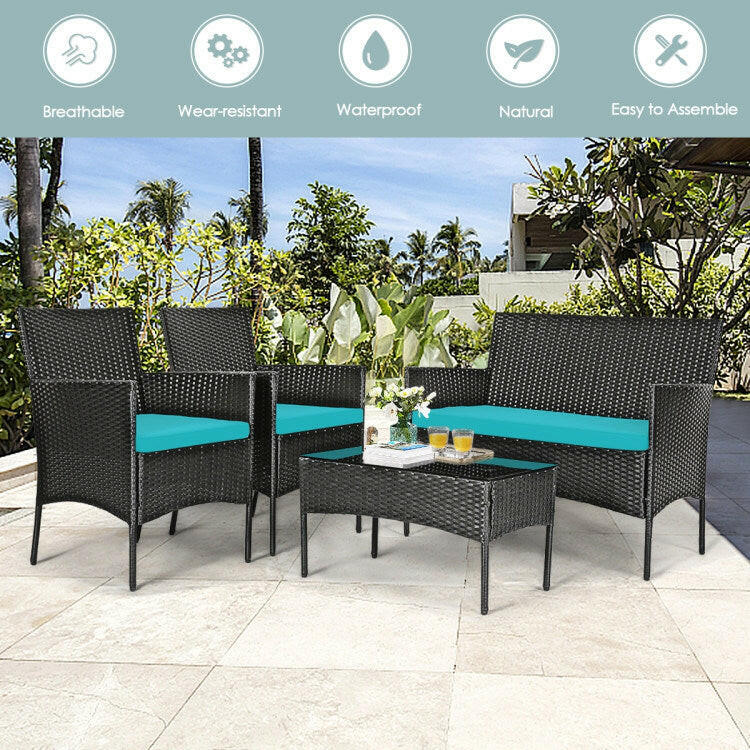 Rattan Cushioned Sofa Set