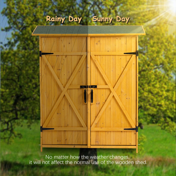 Outdoor Storage Shed with Lockable Door, Wooden Tool Storage Shed with Detachable Shelves and Pitch Roof, Natural