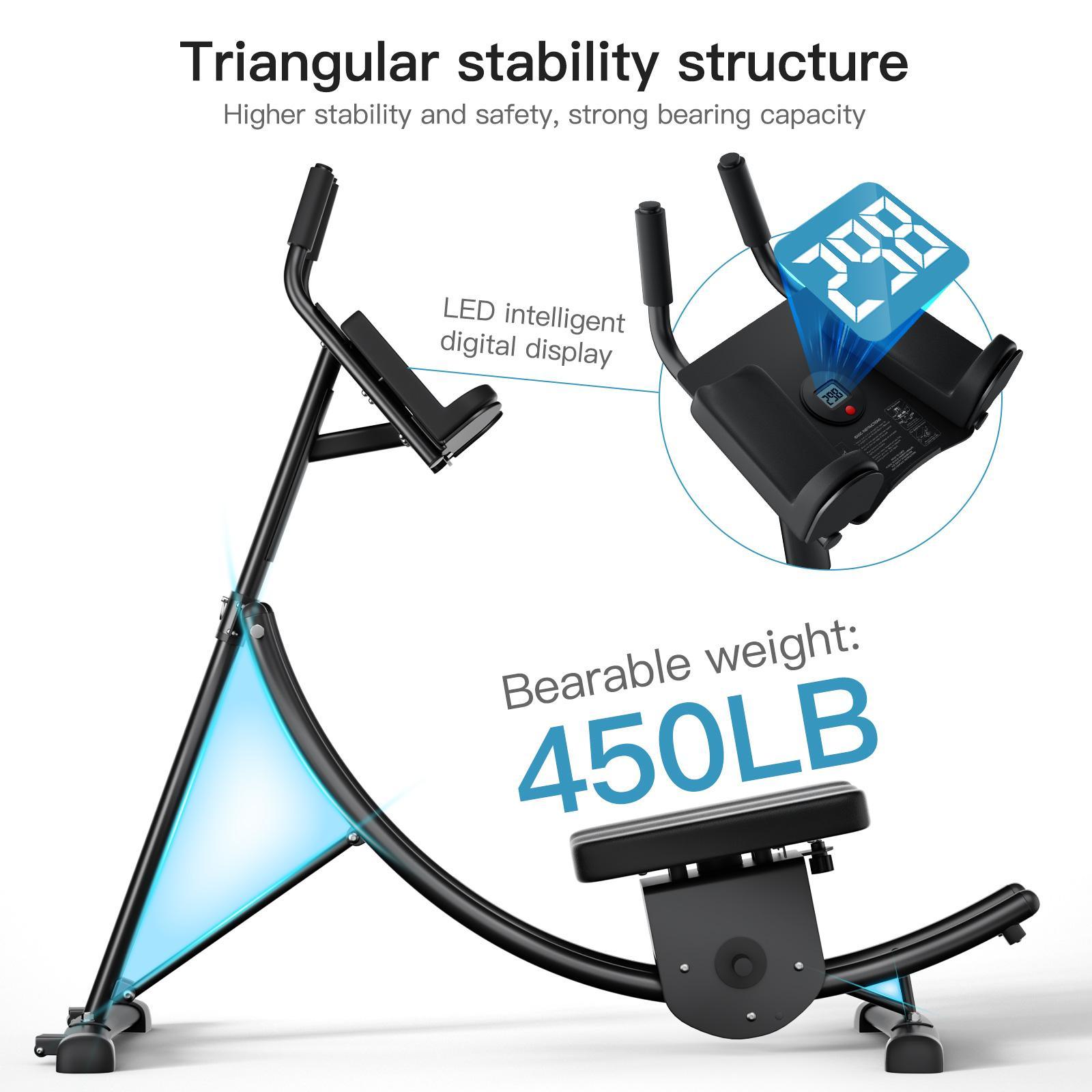 440LBS Deluxe ab machine Folding abdominal crunch coaster Max ab workout equipment for home workouts with Kettlebell style resistance block; Abdominal/Core Fitness Equipment for Home Gym