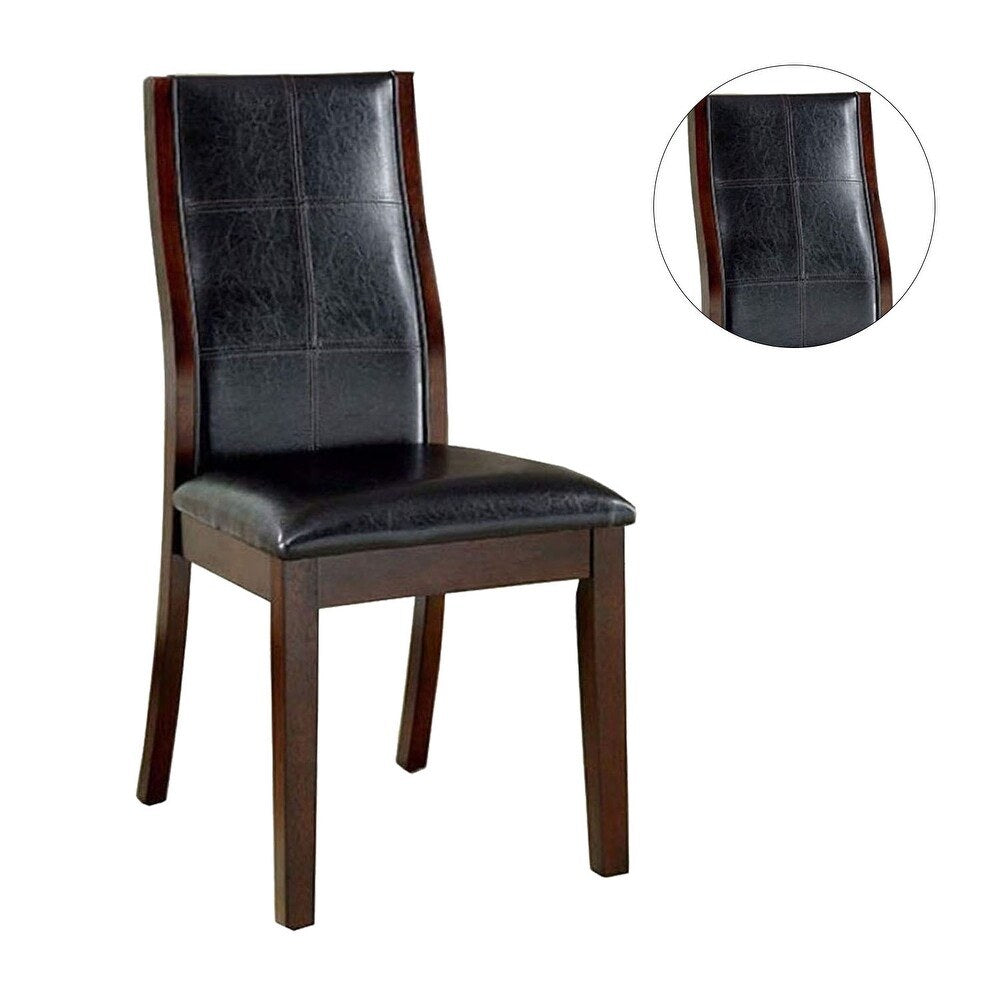 Transitional Dining Room Side Chairs Set of 2pc Chairs only Brown Cherry Unique Curved Back Espresso Leatherette Padded Seat