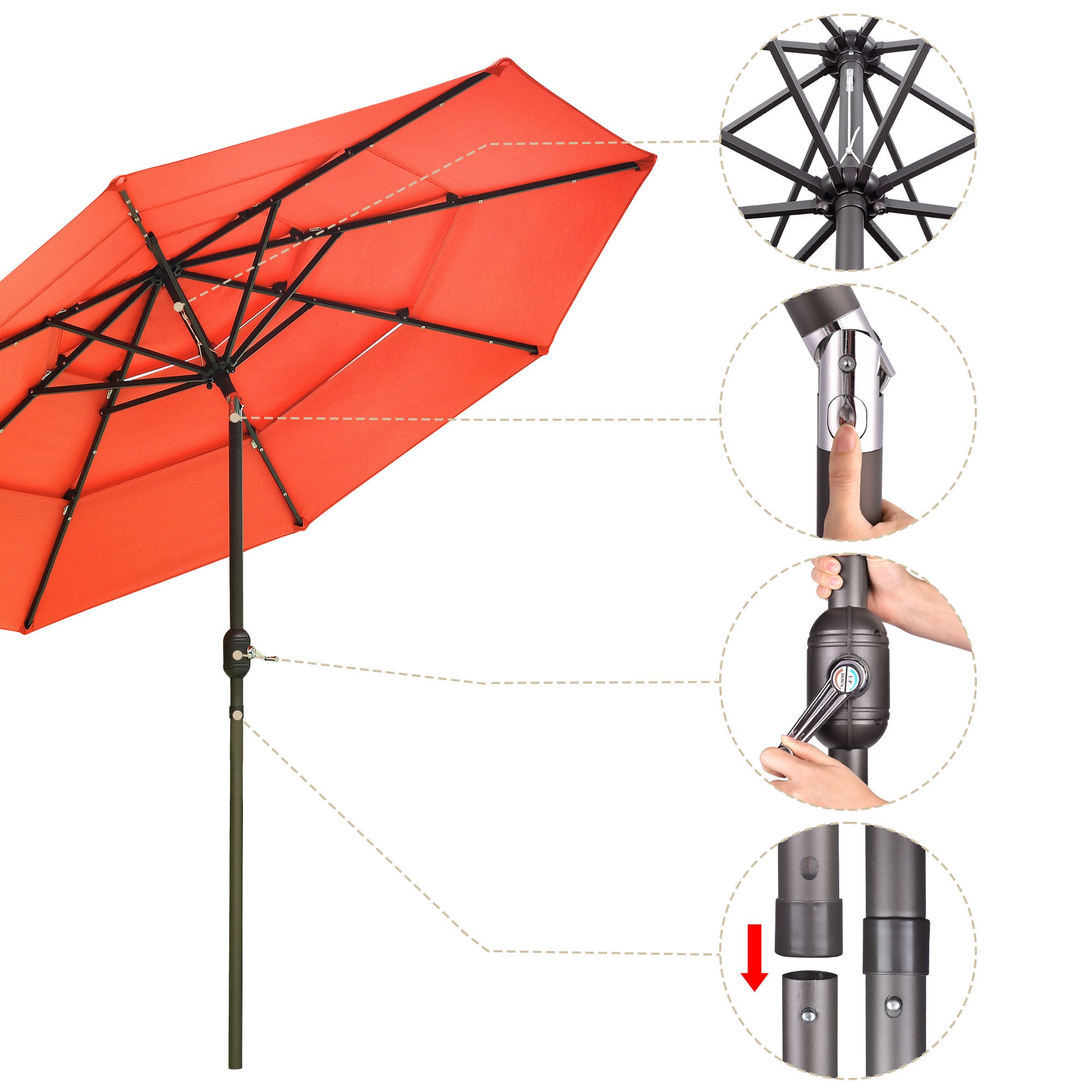 9Ft 3-Tiers 24LEDS Patio Umbrella Fruit Orange