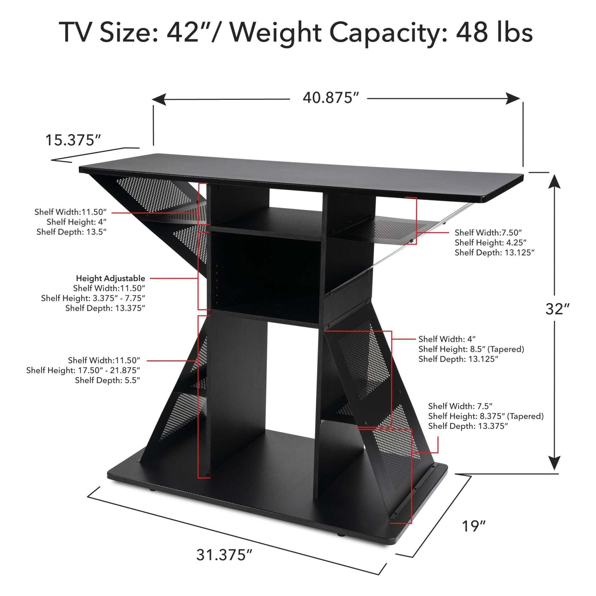 Hub-Atlantic Phoenix Media Stand Entertainment Center for TV, Audio Video Components, Stereo Equipment, Gaming Consoles, Streaming Devices, Black