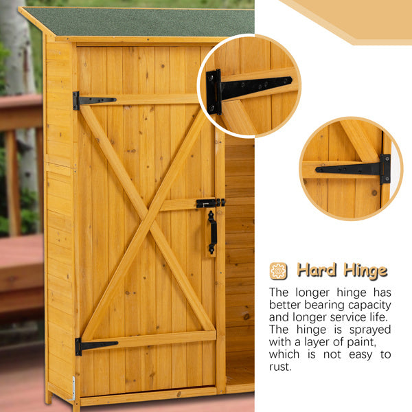 Outdoor Storage Shed with Lockable Door, Wooden Tool Storage Shed with Detachable Shelves and Pitch Roof, Natural