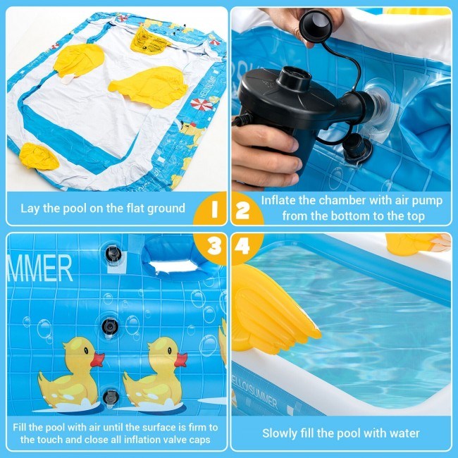 Inflatable Swimming Pool Duck Themed Kiddie Pool with Sprinkler for Age Over 3