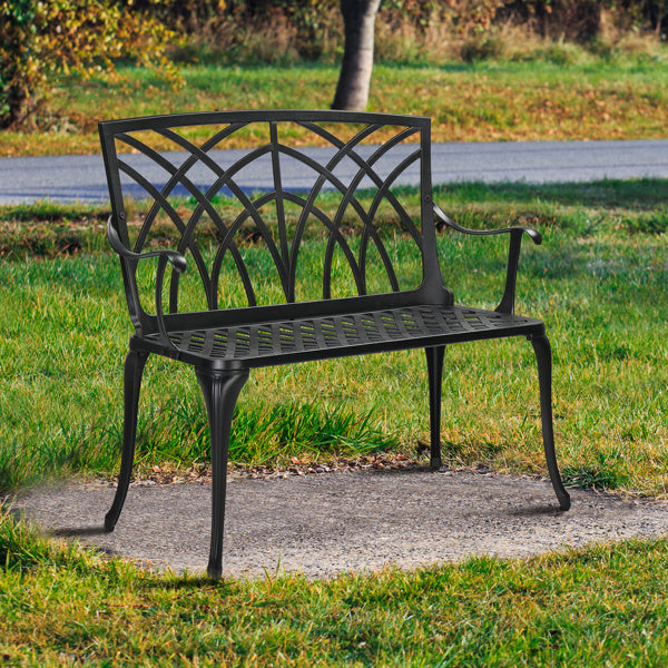 38in Outdoor Orchid Back Aluminum Bench Black