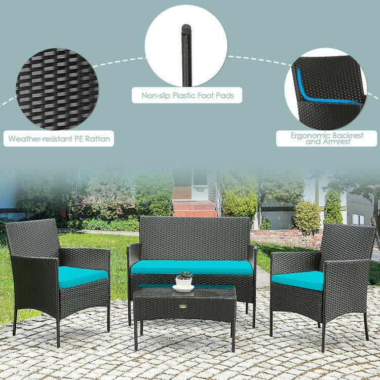 Rattan Cushioned Sofa Set