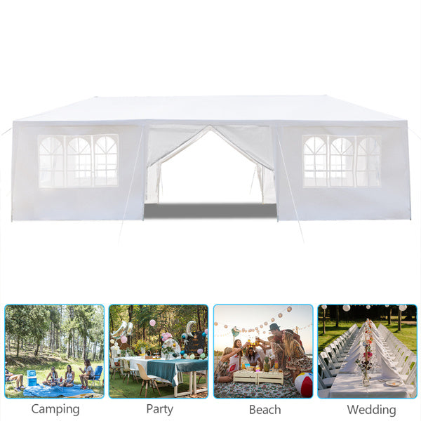 10'x30' Outdoor Party Tent with 8 Removable Sidewalls; Waterproof Canopy Patio Wedding Gazebo; White