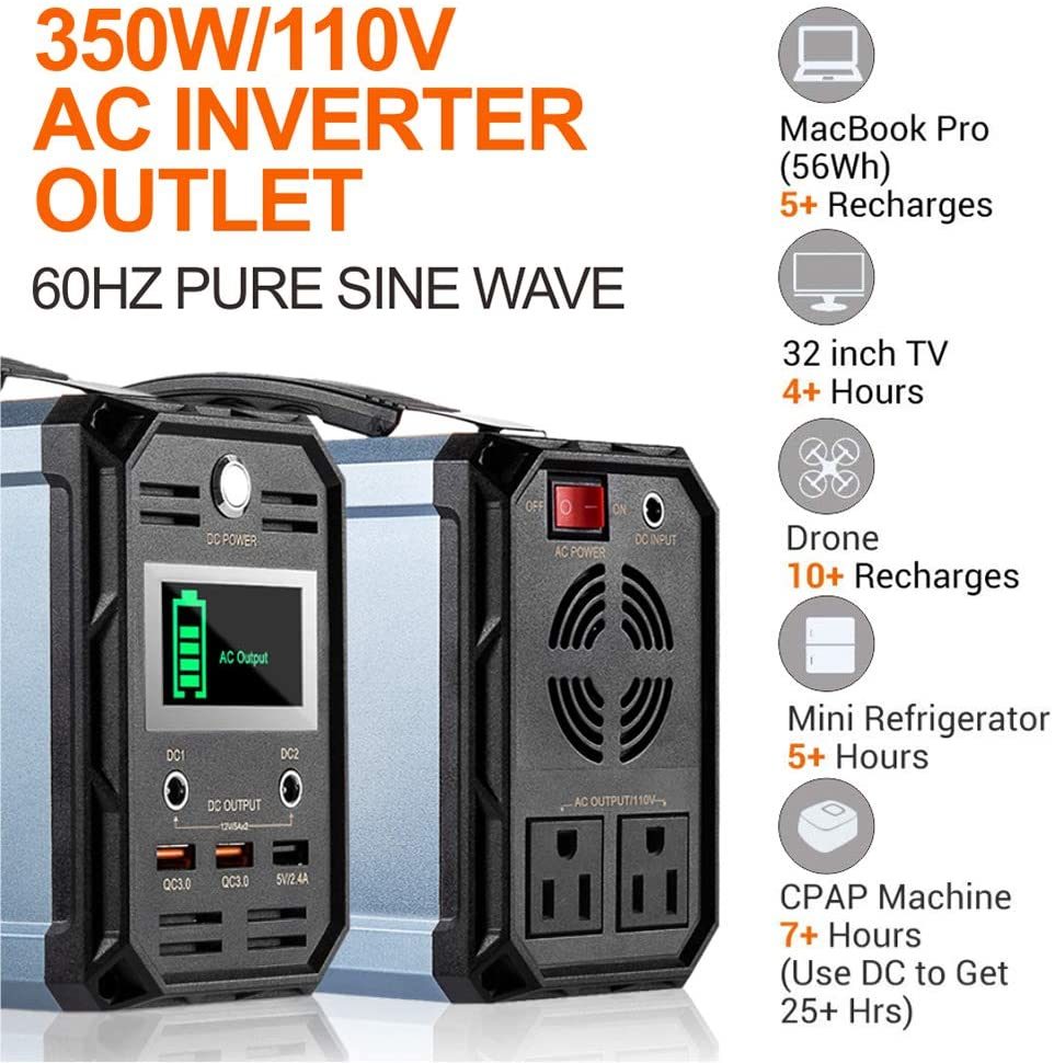 300W Solar Generator, FlashFish 60000mAh Portable Power Station Camping Potable Generator, CPAP Battery Recharged by Solar Panel/Wall Outlet/Car, 110V AC Out/DC 12V /QC USB Ports for CPAP Camp Travel